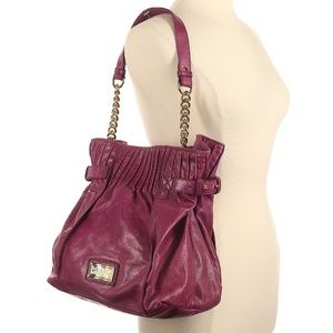 BADGLEY MISCHKA RASPBERRY LEATHER SHOULDER BAG EUC